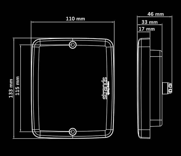 Dimensions du Feu Arrière carré FOR9T Illusion Recul / Antibrouillard 10-40V